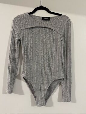 Cider Light Gray Ribbed Long-Sleeve Cutout Bodysuit